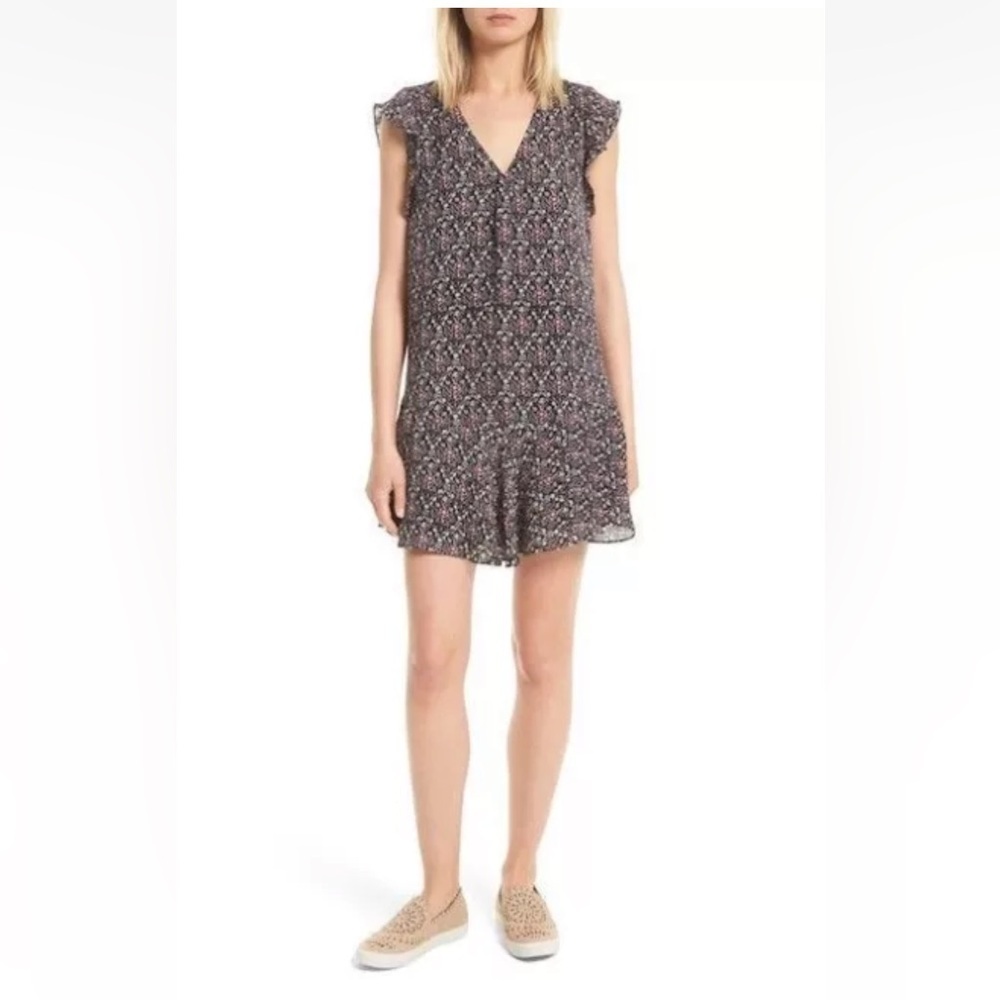 Joie Jamira Flutter Sleeve Dress in Caviar Navy Blue/Red Size S Modest Flowy